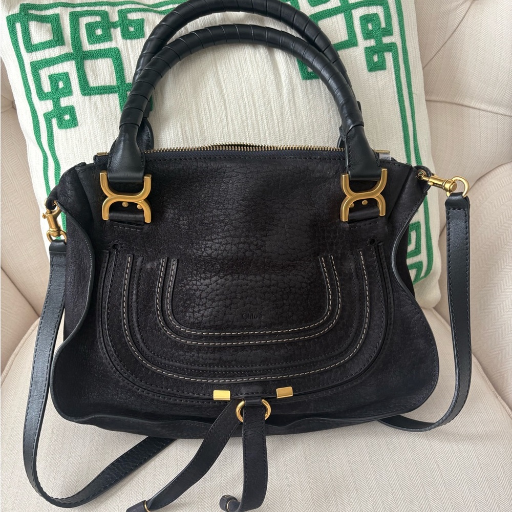 Chloe Marcie Black Shoulder Bag with Gold Details